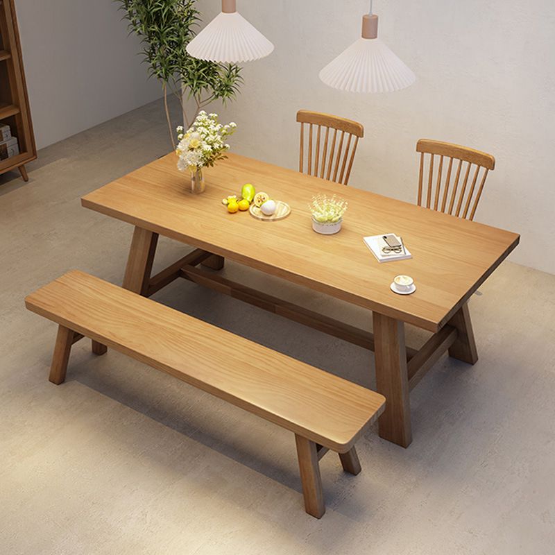 Industrial Style Dinette Table Rectangle Solid Wood Dinner Table in Brown