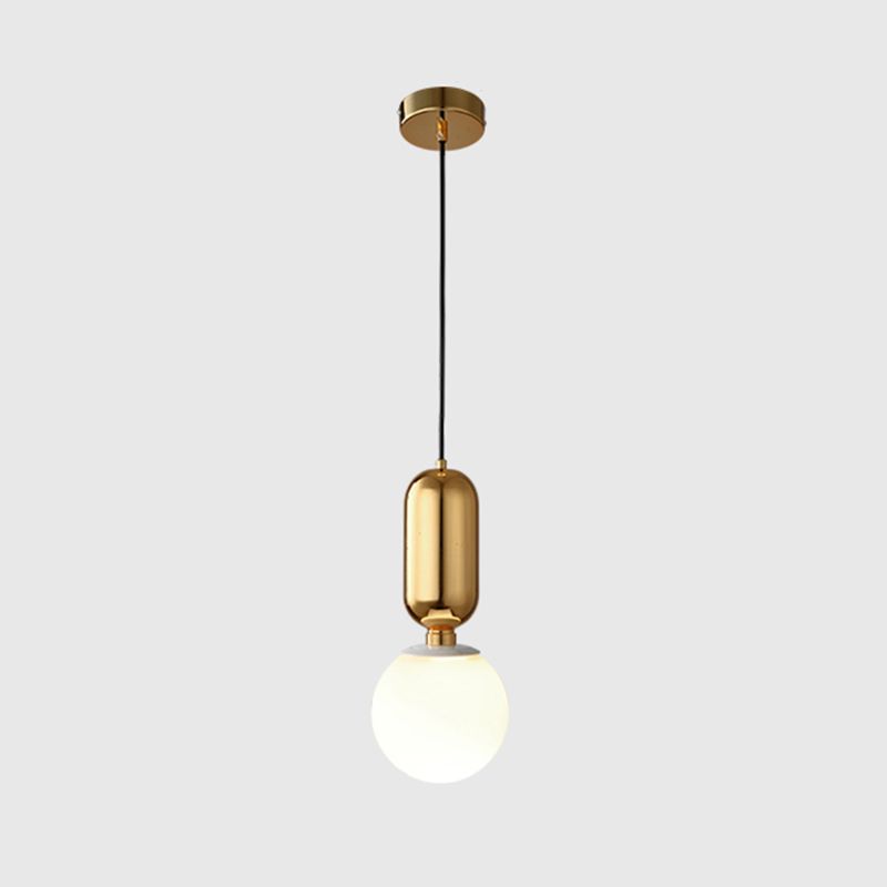 Milky Glass Ball Suspension Lamp Simplicity 1-Bulb Pendant Lighting Fixture for Living Room