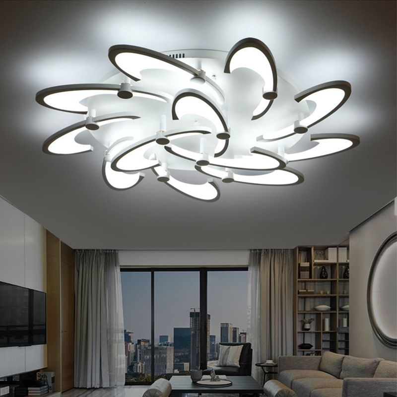 White Spiral Floral Flush Mount Lamp Modernism 3/6/12-Head Acrylic Semi Flush Ceiling Light in Warm/White Light