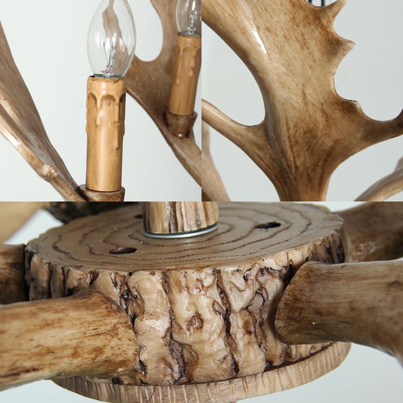 Salle de salle à manger de bougie lampe suspendue à la résine traditionnelle 5 ampoules marron clair