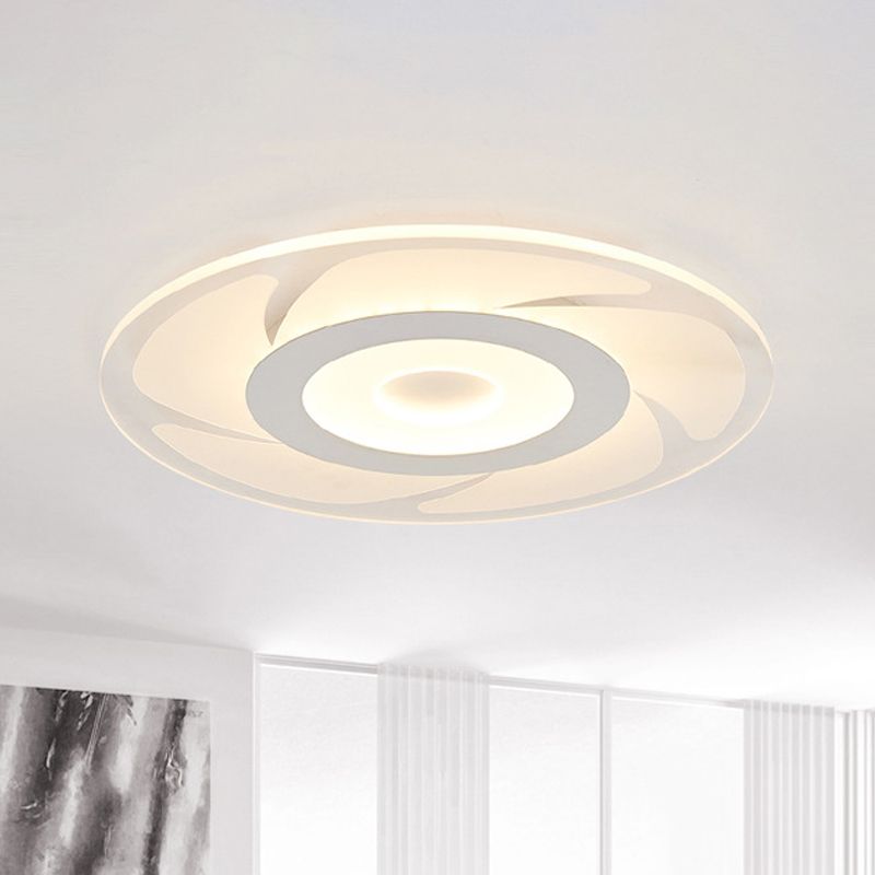 Super Thin Acrylic Windmill Flush Lamp Modern Style LED White Ceiling Mount Light in White/Warm/Inner Warm Outer White Light