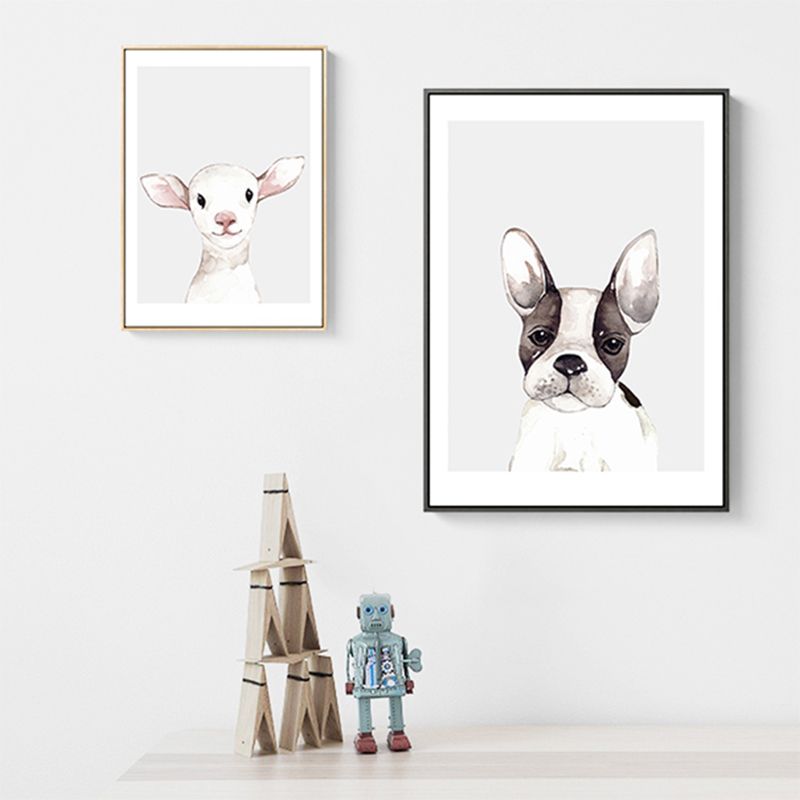 Kids Style Illustration Animal Canvas Art Light Color Textured Wall Decor for Living Room