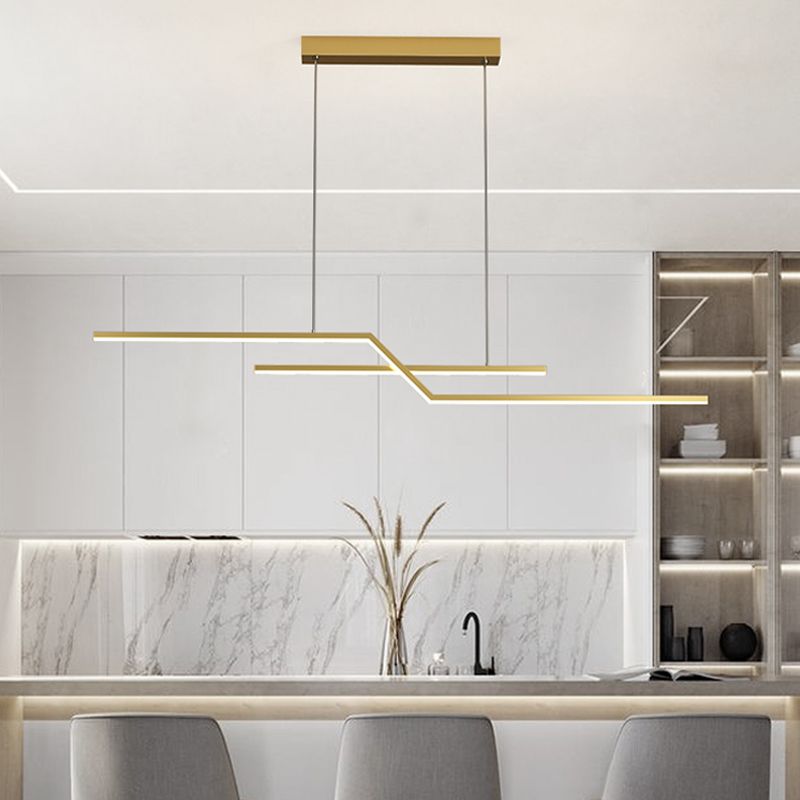 2 Light Linear Island Lights Contemporary Metal Island Pendants for Kitchen