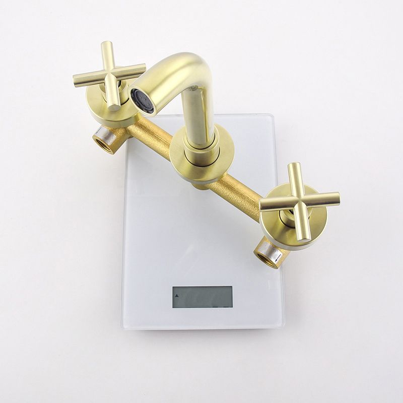 Glam Centerset Faucet Brass Cross Handles 3 Holes Wall Mounted Bathroom Faucet
