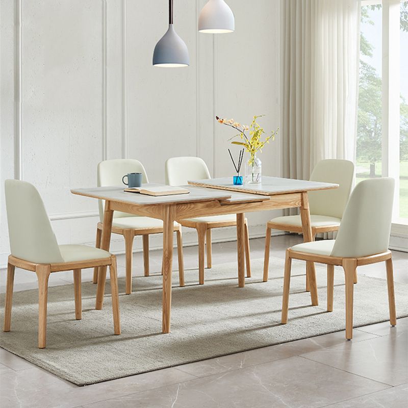 1/2/5/6/7 Pieces Extendable Rectangle Dining Set Sintered Stone Top Wooden Table Set