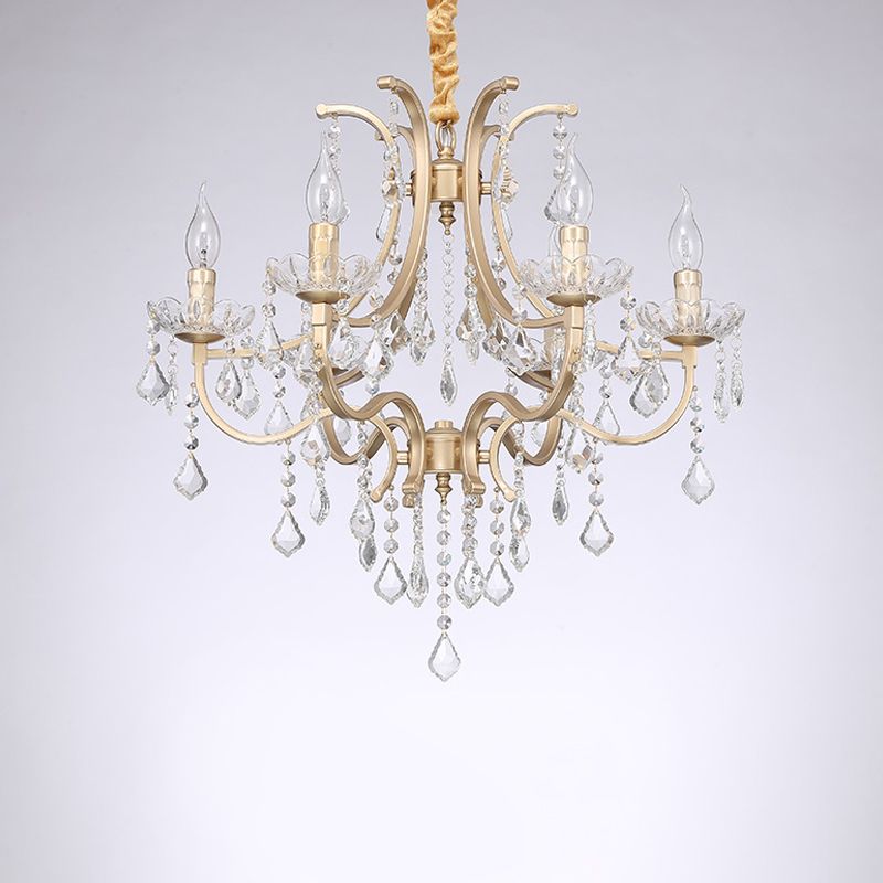 Candélabre métallique Pendre lustre moderne 4 ampoules suspendues suspendues avec accents cristallins en or