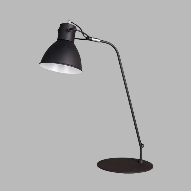 Lampe de travail LED finition noire, éclairage de lecture à bras incurvé en métal antique avec abat-jour en dôme pour salle d'étude