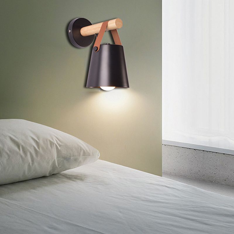 Modernist Wall Sconce Tapered Sconce Light with Metal and Wood for Bedroom
