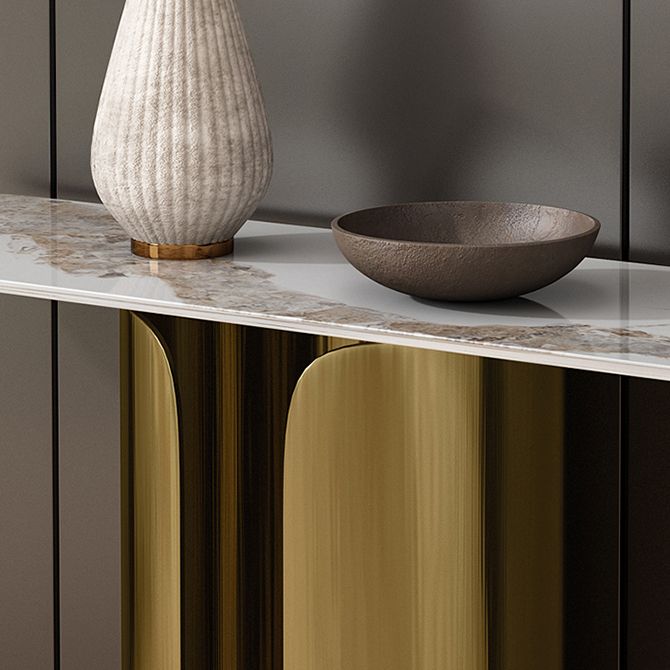 16 inch Wide Glam Console Table Oval Shape Stone Accent Table for Hall
