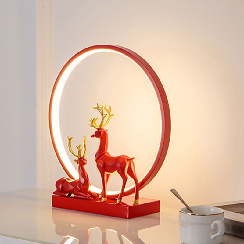Nordic Ring Shaped Table Light Bedroom LED Night Stand Lamp with Decorative Deers
