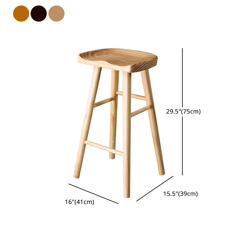 Taburete de bar moderno con asiento de silla de montar, reposapiés sin respaldo de pino, taburete con patas de madera