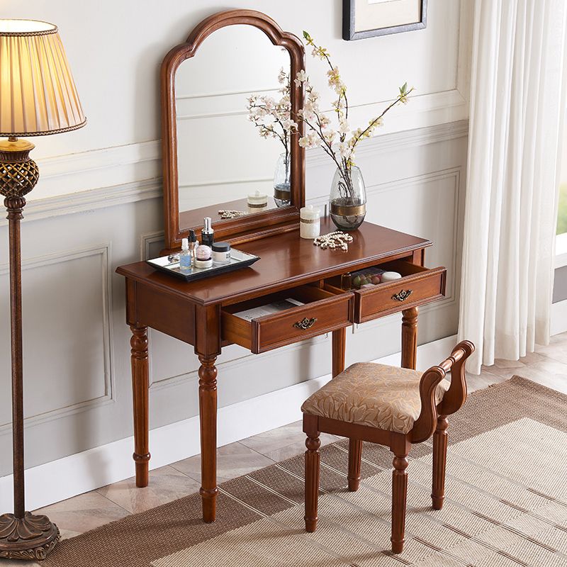 Wood Traditional Vanity Dressing Table 2-Drawer Makeup Vanity Desk