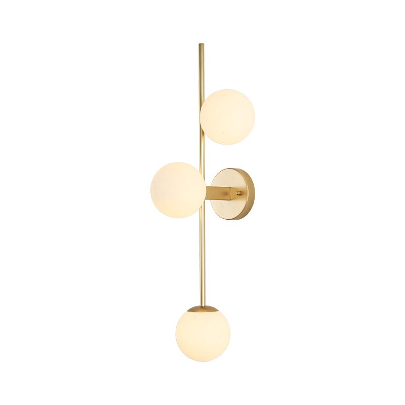 3 - Light Gold & White Wall Light Iron and Glass Wall Fixture with Ball Shade