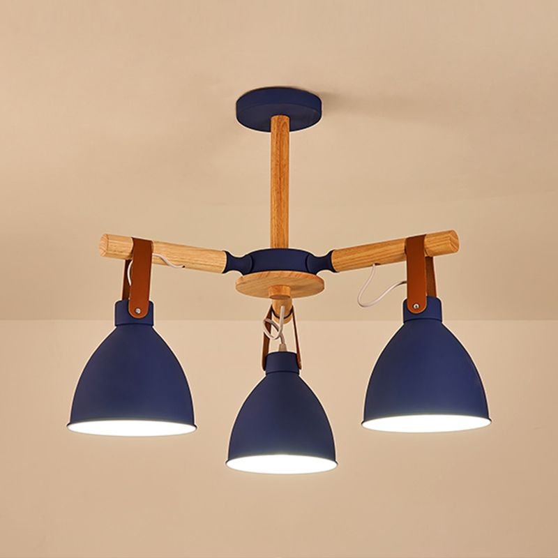 Multi Light Bowl Branch Hanging Lights Modern Style Metal Hanging Lighting with Wood