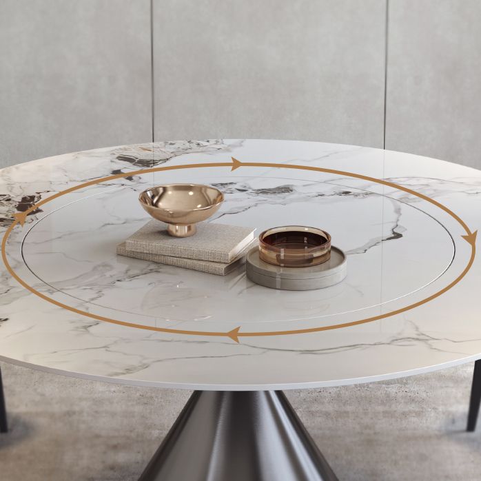 Modern Grey Steel Dinette Set 1/4/5/7 Pieces Round Sintered Stone Top Dining Table Set