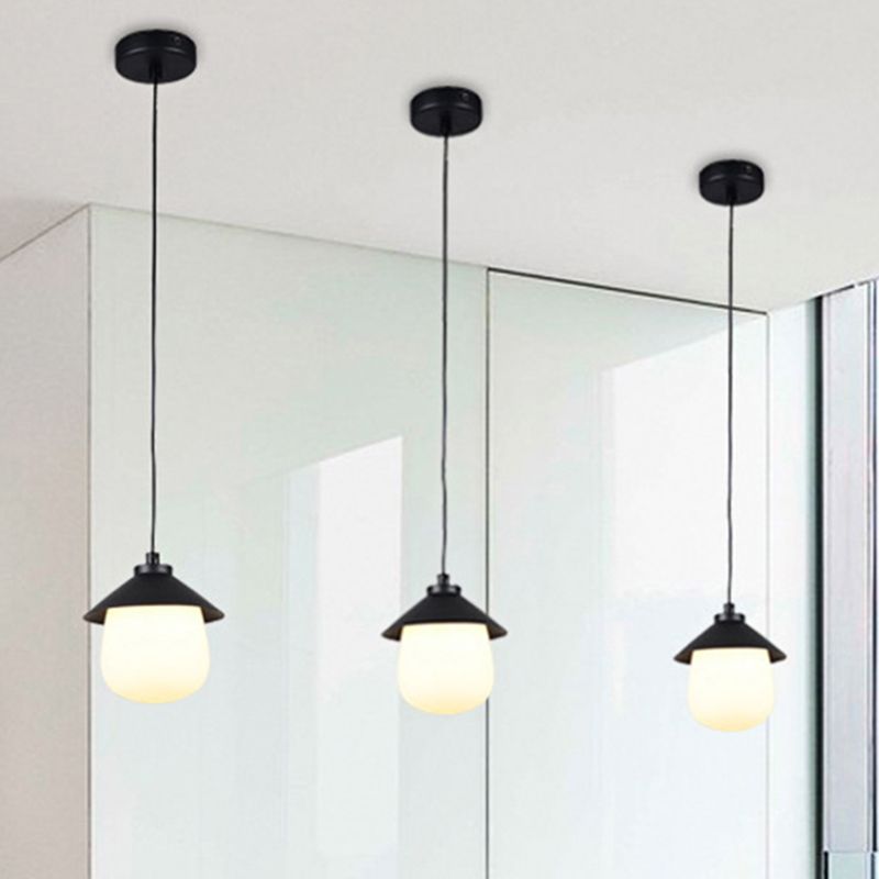 Cone Pendant Lighting with Oval Glass Shade Minimalist Black Hanging Ceiling Light for Dining Room