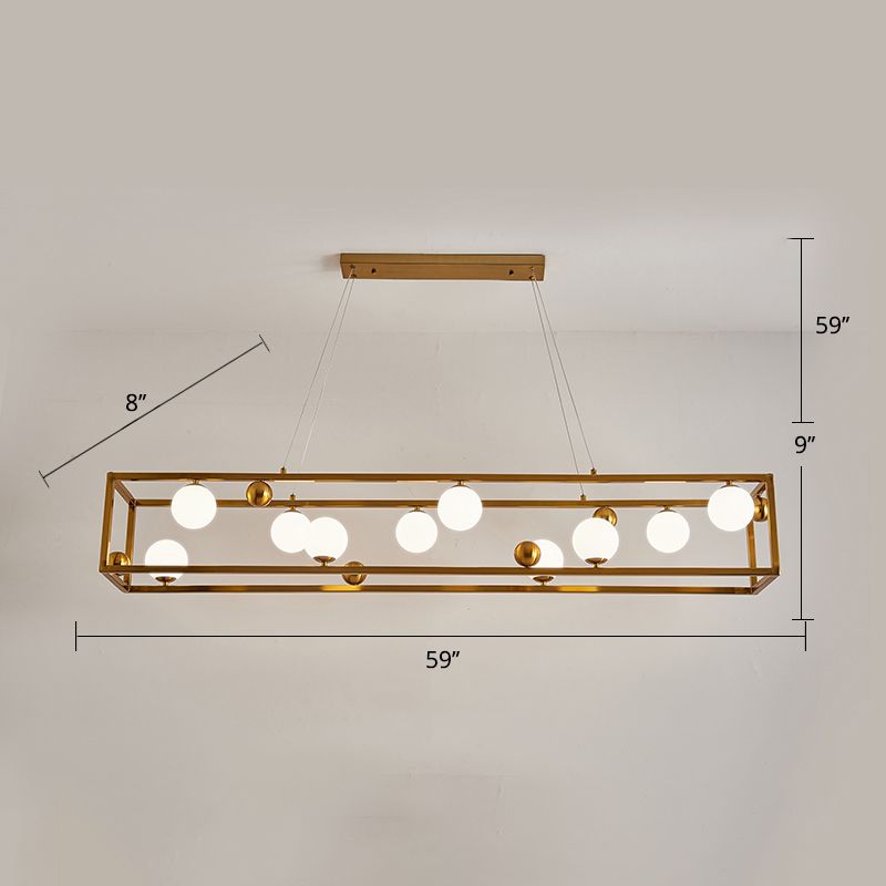 Plafond en métal rectangulaire Salle de restauration industrielle Lumière suspendue avec une teinte en verre de lait à boulets