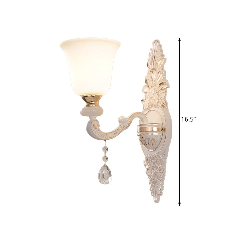 1 Bulb Wall Lighting with Up Bell Shade White Glass Traditional Indoor Wall Lamp Fixture