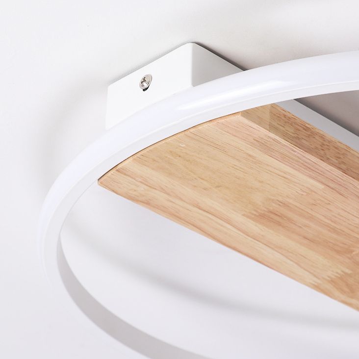 Modern LED Ceiling Light Fixture White Circular Ceiling Mounted Light with Wooden Shade