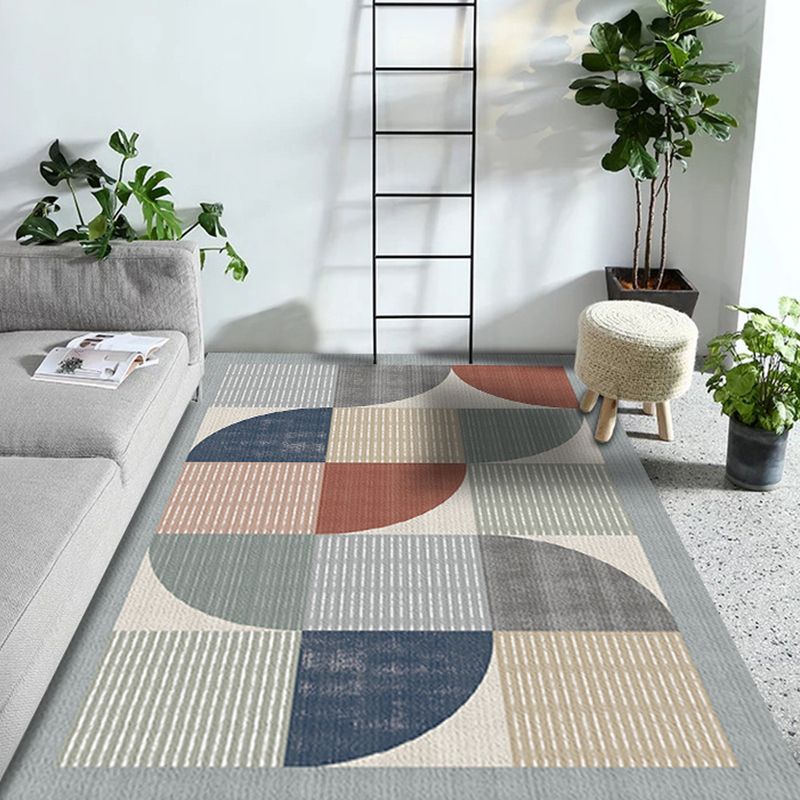Multi Colored Geometric Pattern Rug with Stripe Polyester Modernist Rug Washable Anti-Slip Backing Carpet for Study