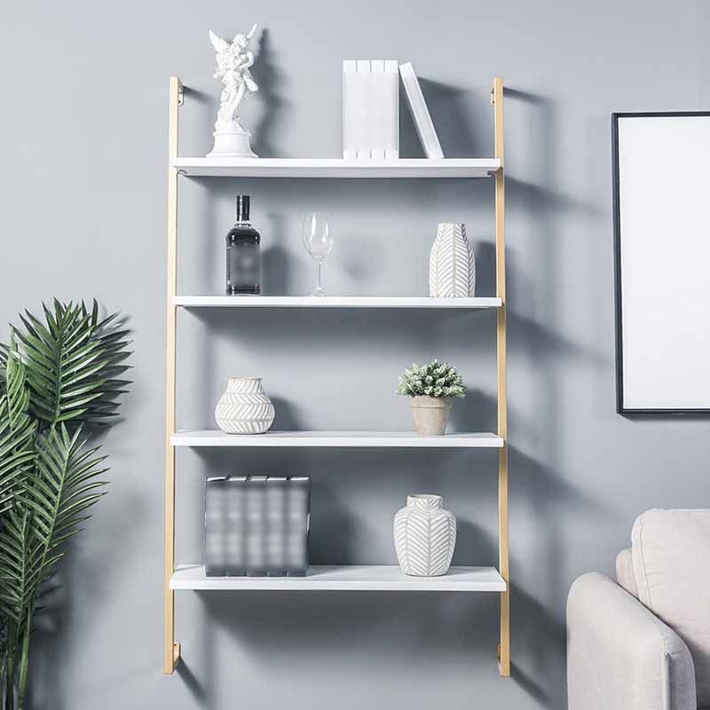 Contemporary Wall Unit Bookshelf with Iron Frame Manufactured Wood Shelf