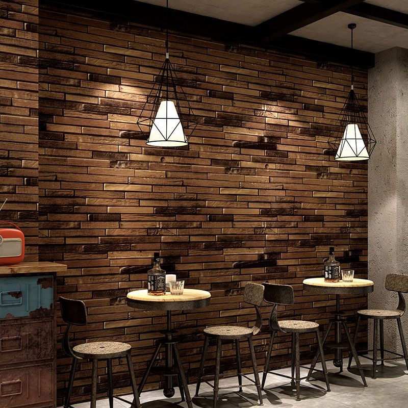 Horizontal Wooden Texture Non-Pasted Wallpaper, 57.1 sq ft.. Dark Brown