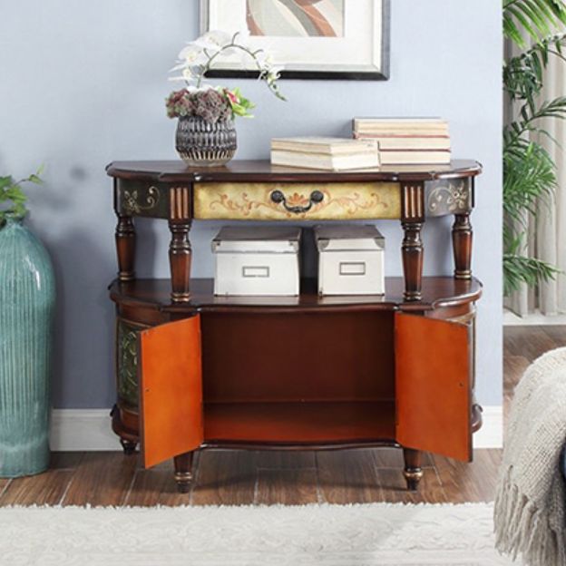 Mid-Century Modern Wooden End Table Half Moon Console Accent Table for Hall