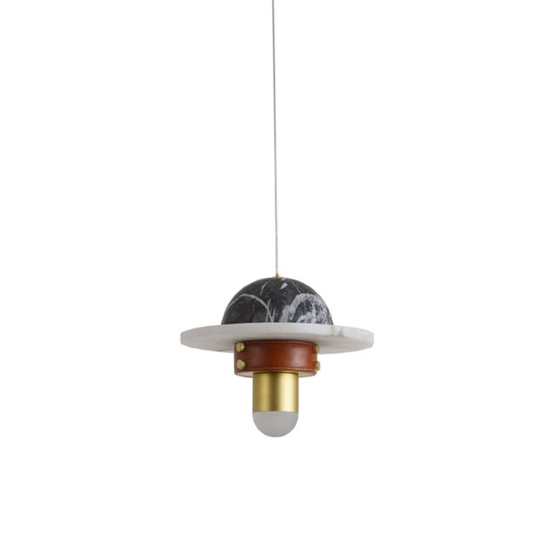 Novelty Postmodern UFO Shaped Pendant Light Marble Bedside LED Hanging Lamp in Gold