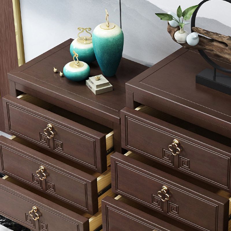 Glam Wooden Storage Chest Vertical Chest in Brown with Drawers