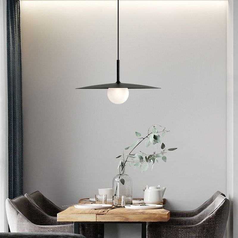 Modern Simple Metal Ceiling Lamp Disk Shape Pendant Light with Glass Shade for Bedroom
