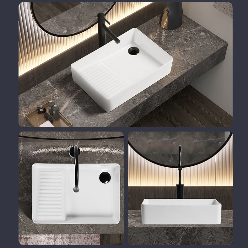 Modern Bathroom Sink Pop-Up Drain Porcelain Solid Color Rectangular Vessel Bathroom Sink