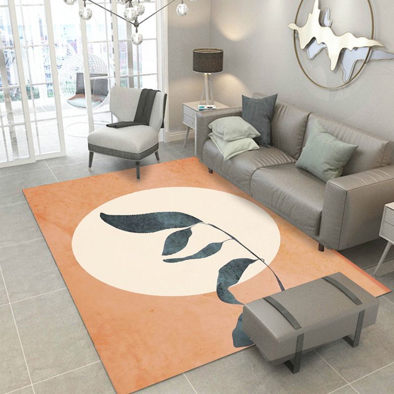 Contemporary Botanical Print Carpet Polyester Area Rug Non-Slip Backing Indoor Rug for Living Room