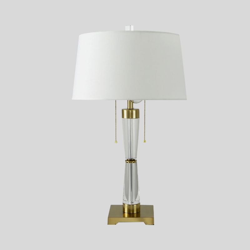 Drum Shade Task Light Modern Fabric 2 Bulbs Reading Lamp in Gold with Pull Chain