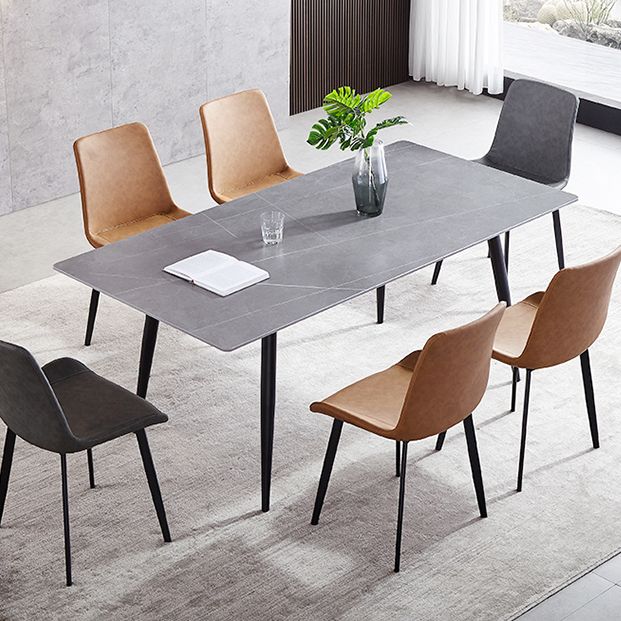 Sintered Stone Grey Tone Table Industrial 4 Legs Table for Dining Room