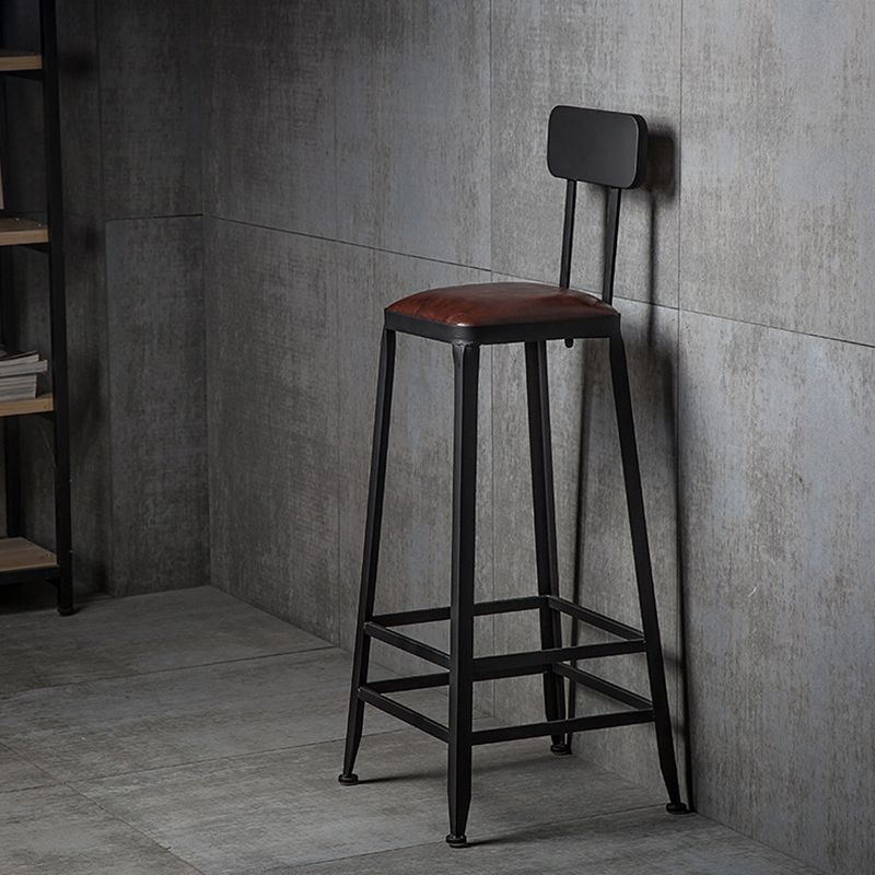 Industrial Style Armless Counter Stool Iron Cafe Bar Stool with Leather Cushion and Pedal