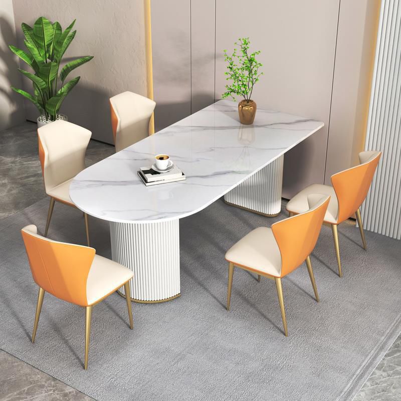 Stone Top Dining Table Modern Dining Table with Double Pedestal Base in White
