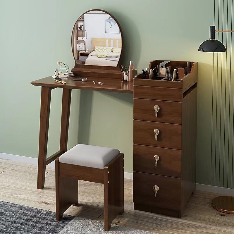 Mirror & 4 Drawers Makeup Vanity Nordic Solid Wood Dressing Table