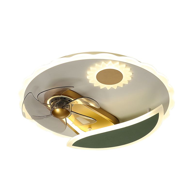 Modern LED Semi Flush Ceiling Light with Windmill Design Gold Round Pendant Fan Light, 19.5" Wide