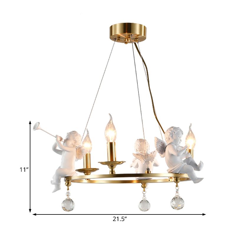 Candelier de vela tradicional Metal 3/6/8 Luz de suspensión de bombillas en latón con ángel