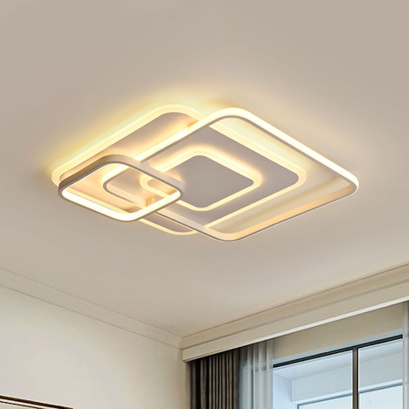18"/21.5" W Hotel LED Flush Mount Light Modern White Close to Ceiling Lamp with Stacking Square Acrylic Frame in Warm/White Light