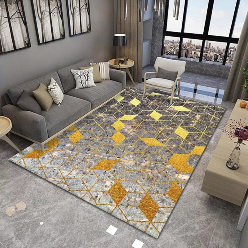 Gold Modern Carpet Geometry Polyester Carpet Washable Carpet for Living Room
