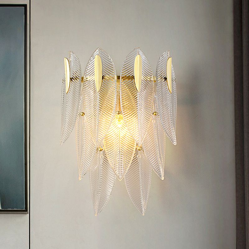 Prismatic Crystal Leaf Wall Sconce Light Minimalist 2 Lights Gold Wall Light Fixture