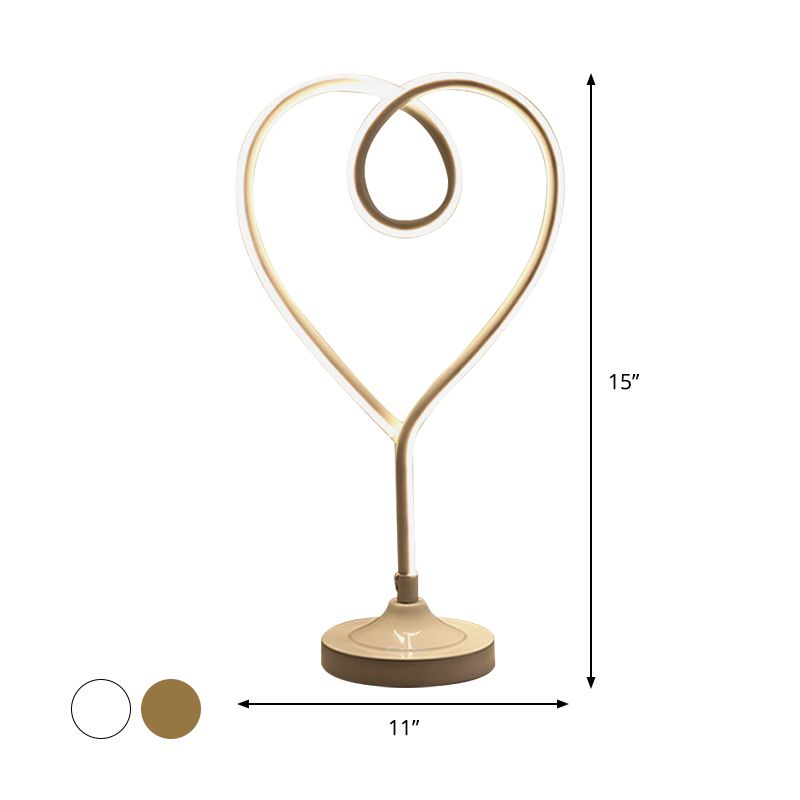 LED Wohnzimmer Schreibtisch Licht zeitgenössischer Gold/Weiß -Aufgabenbeleuchtung mit Herz Acrylschatten