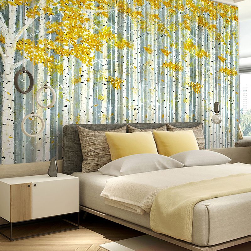 American Wall Art for Living Room, Yellow and Green Birch Tree, Personalized Size Available