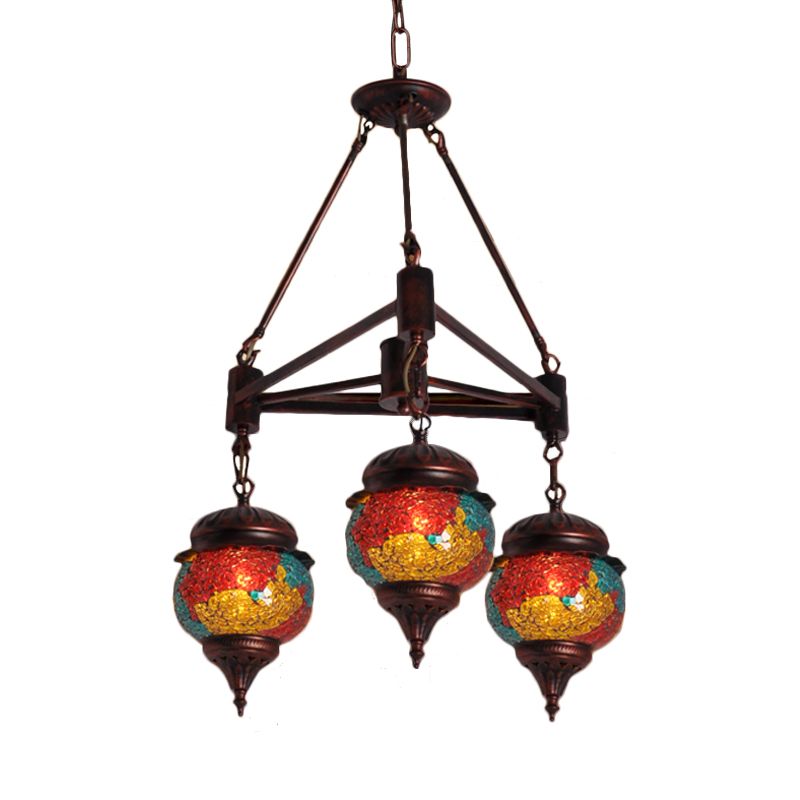 3 Bulbs Ball Chandelier Pendant Lighting Traditional Red-Yellow-Blue Glass Hanging Lamp Kit for Living Room