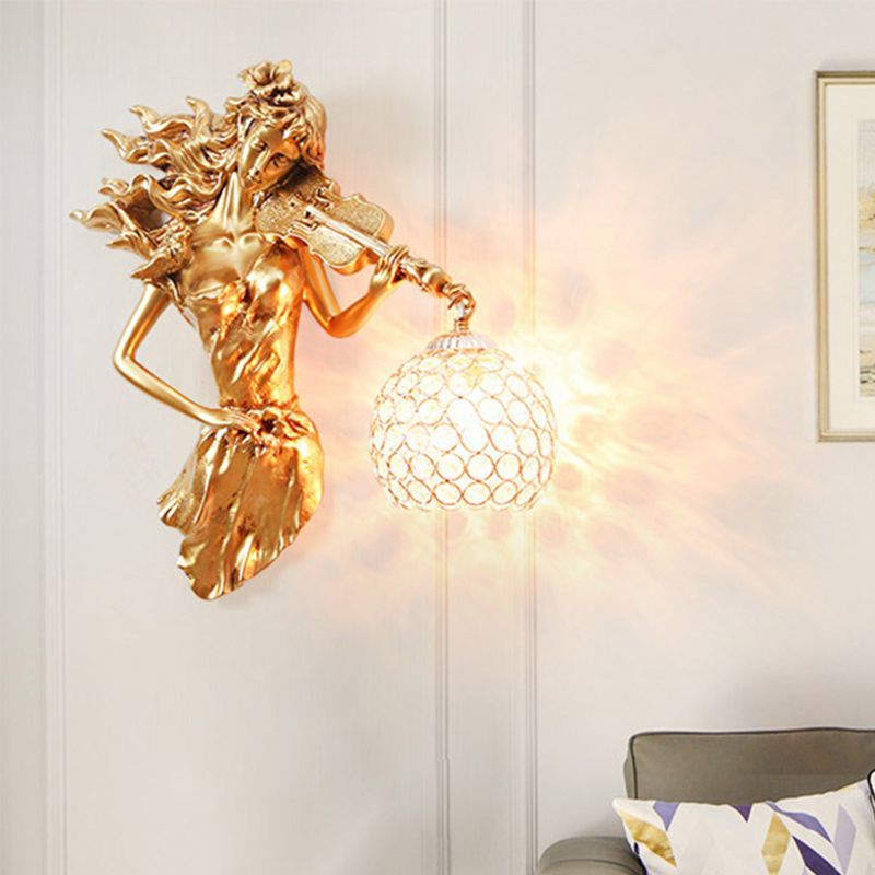 Dome Wall Mount Leichte Vintage Metall und Kristall 1 hellweißes/goldenes Wandleuchten mit Mädchendekoration