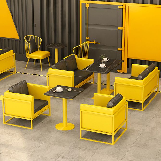 Mesa industrial de piedra sinterizada para comedor, cocina, mesa superior negra con marco amarillo