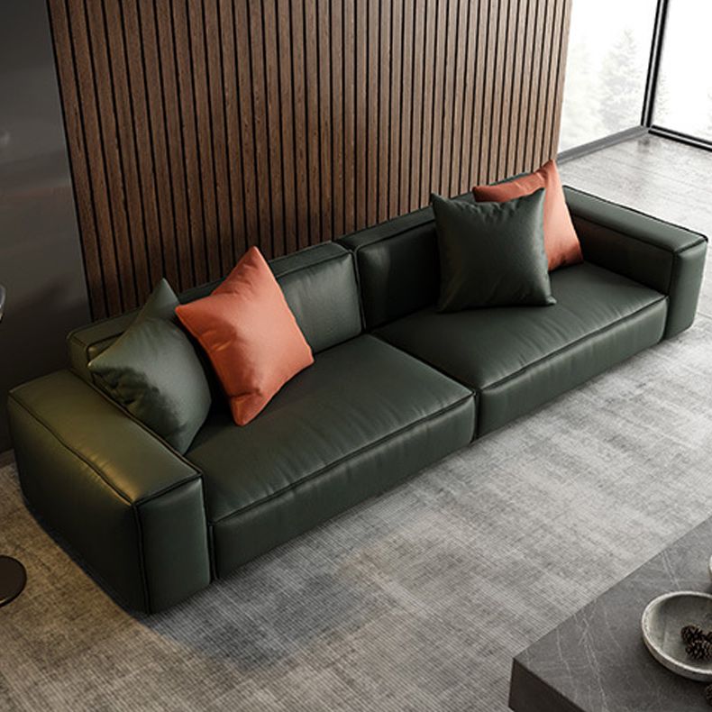 Contemporary Stationary Faux Leather Living Room Seating Square Arm Cushions Sofa