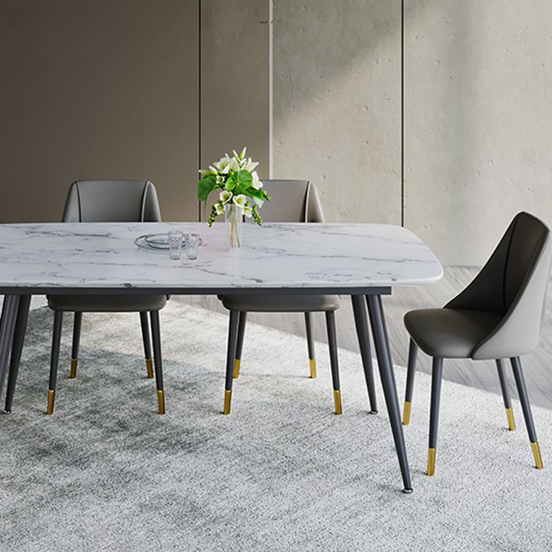 Glam Upholstered Dining Side Chair Faux Leather and Metal Dining Chair