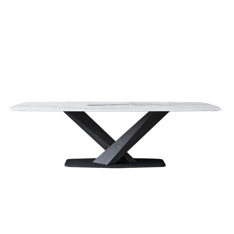 Industrial Sintered Stone Top Dining Table Rectangle Table with Single Pedestal